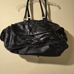 Unisex Black Leather Bag.